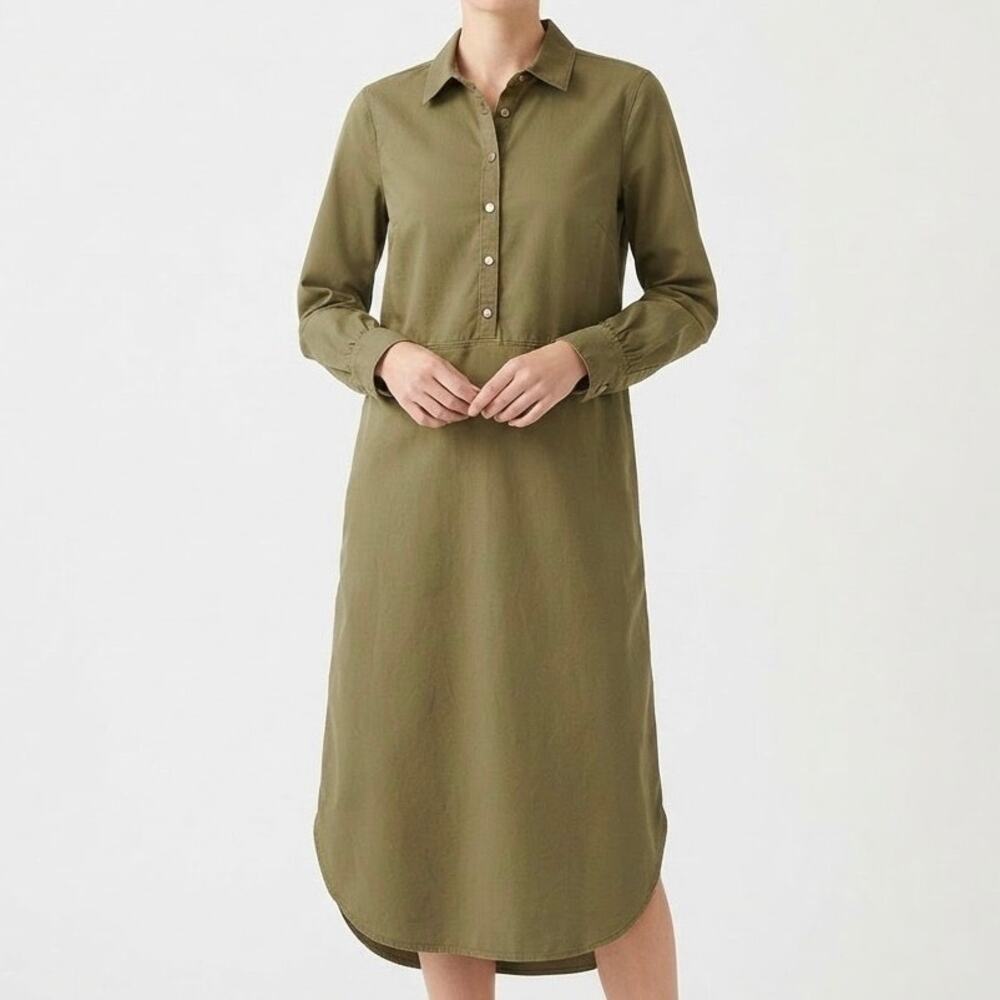 Tuckernuck Olive Green Cotton Tencel Long Sleeve Midi Shirt Dress Size M
